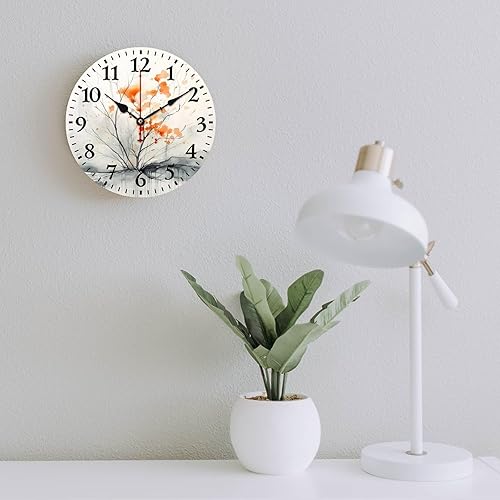 Miniatura 6 de Otoño naranja gris acuarela simple moderno árbol de otoño reloj de pared de madera Acción de Gracias o Halloween cuarzo madera sin tictac sala de