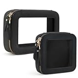 Prite Clear Makeup Bag Set for Women Portable Clear Makeup Bag Cute Waterproof Travel Cosmetic Bag with Gold Zipper for Car Essentials(Black)