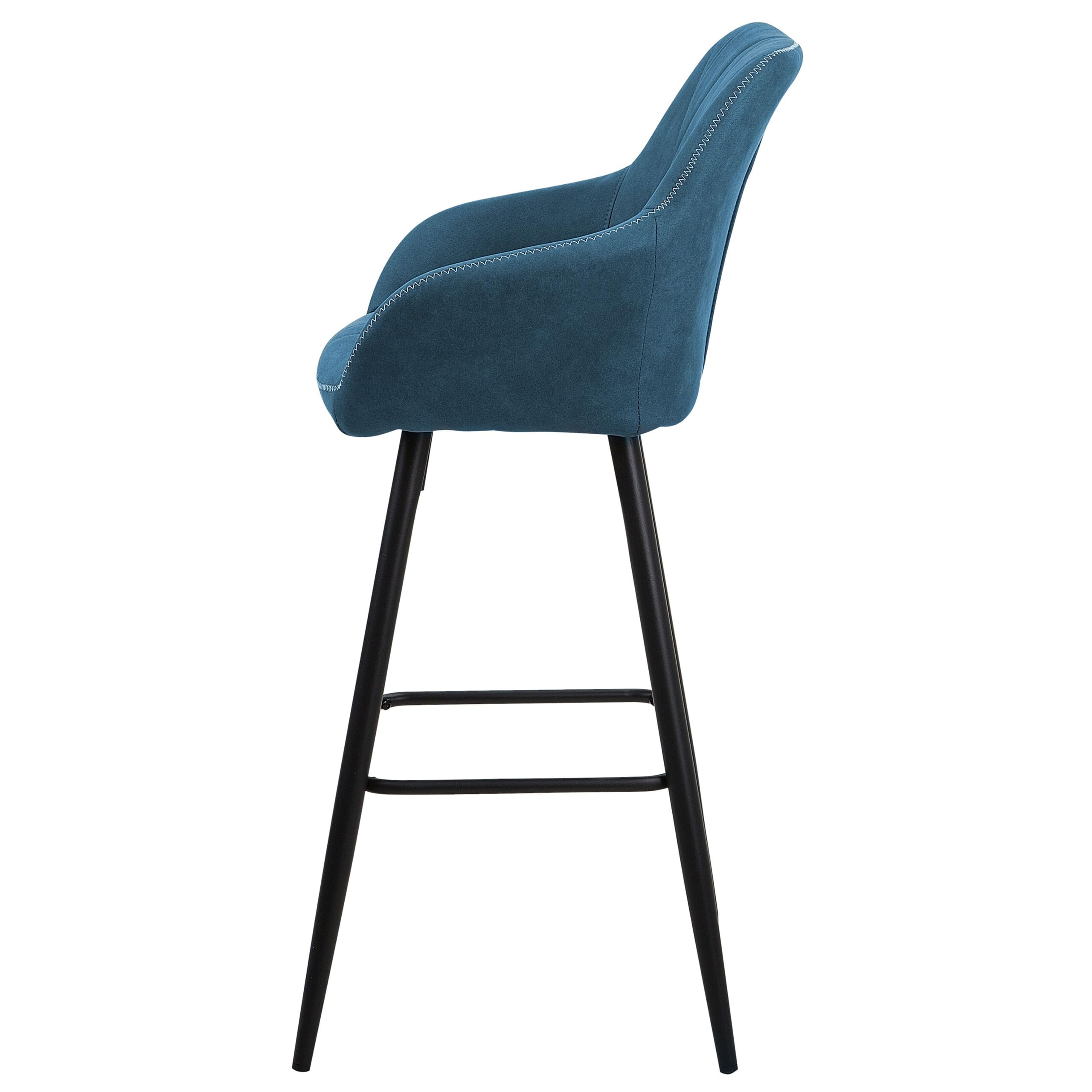 Tabourets De Bar Design Gris Avec Accoudoirs - Lot De 2, Tissu Polyester, Pieds Métal Noir - Charge 150 Kg, Style Rétro Glamour