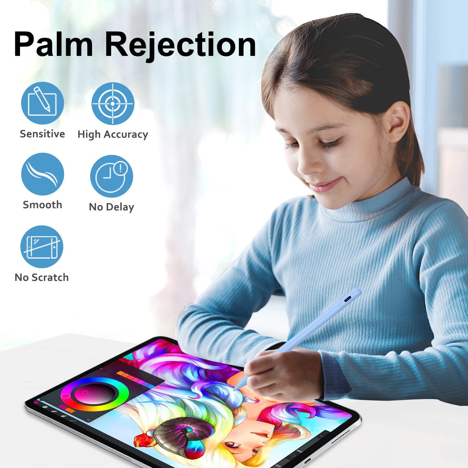 Stylus Pen for iPad Apple: Fast Charge for Pencil Apple Pen with Palm Rejection Tilt Sensitivity - Pen for iPad 10/9/8/7/6, iPad Pro 12.9"/11"/13" M4, iPad-mini 6/5, iPad-Air 5/4/3/M2 Blue - Image 4