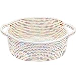 ABenkle Small Woven Basket, 12x 8 x 5 Cute Small Basket, Rope Room Shelf Storage Basket, Cat Dog Toys Basket Chest Box, Empty Decorative Gift Basket with Handles - Colorful Thread