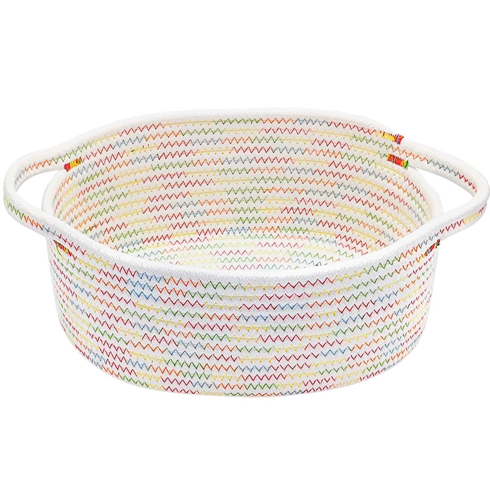 ABenkle Small Woven Basket, 12"x 8" x 5" Cute Small Basket, Rope Room Shelf Storage Basket, Cat Dog Toys Basket Chest Box, Empty Decorative Gift