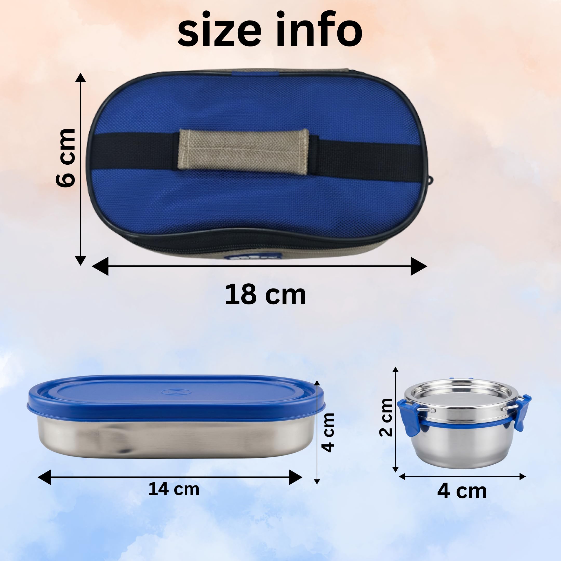 Kitchen Bloom Lunch Box Set, 2 Steel Round Containers with Spoon, Rectangular Container, Classic Bag, Office Carry Bag, 5 Pieces 3
