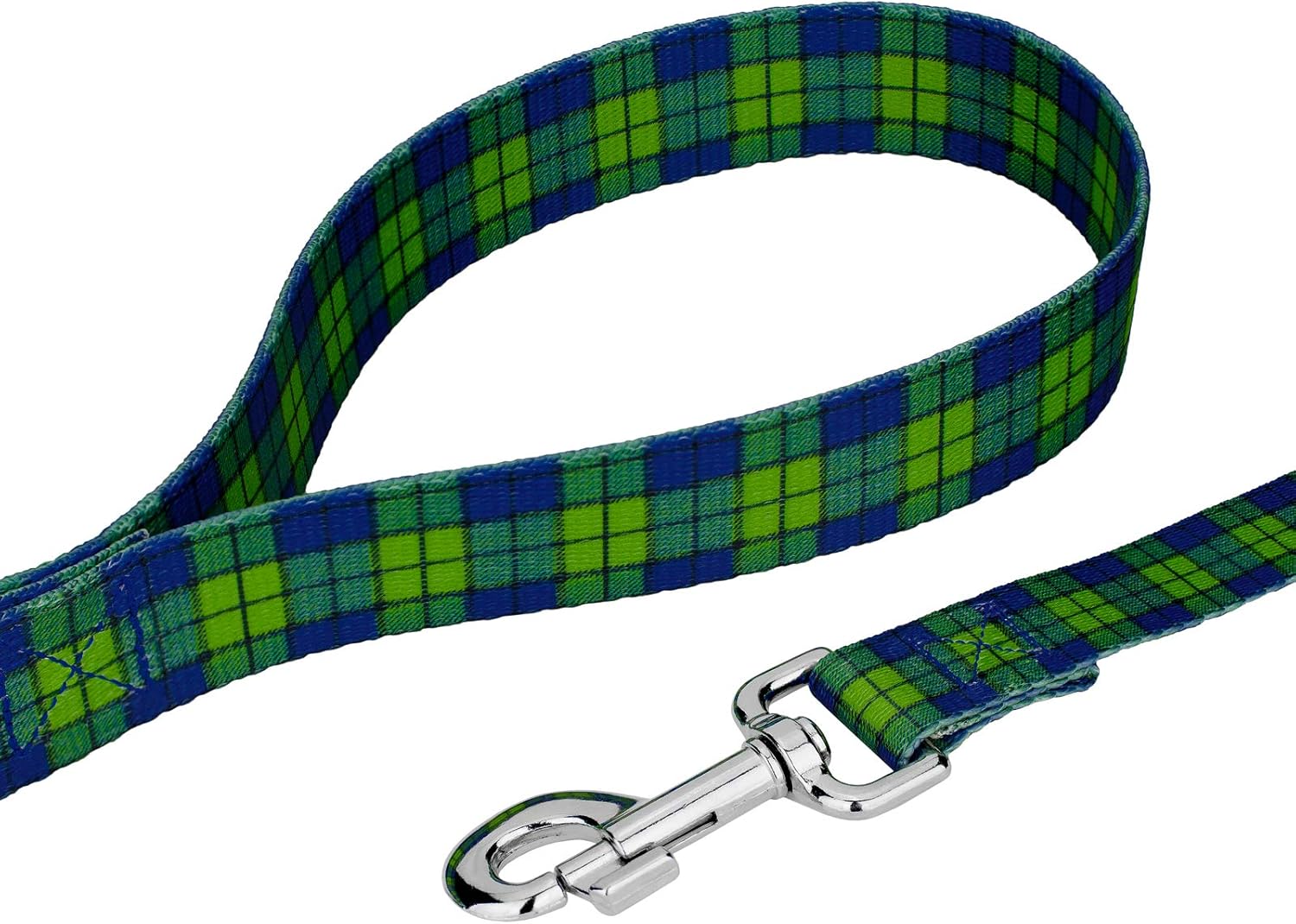 Country Brook Petz - Premium Blue and Green Plaid Dog Collar and Leash - Plaid and Argyle Collection Featuring Charming Designs (1 Inch, Large)