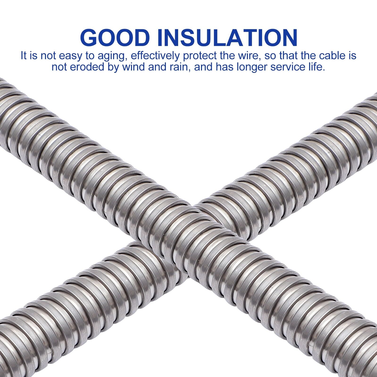 Gaine de Câble Flexible en Acier Inoxydable 304 Argenté | Tube de Protection Tressé, pour Maison Cinéma et Chantier, Résistant à L’abrasion