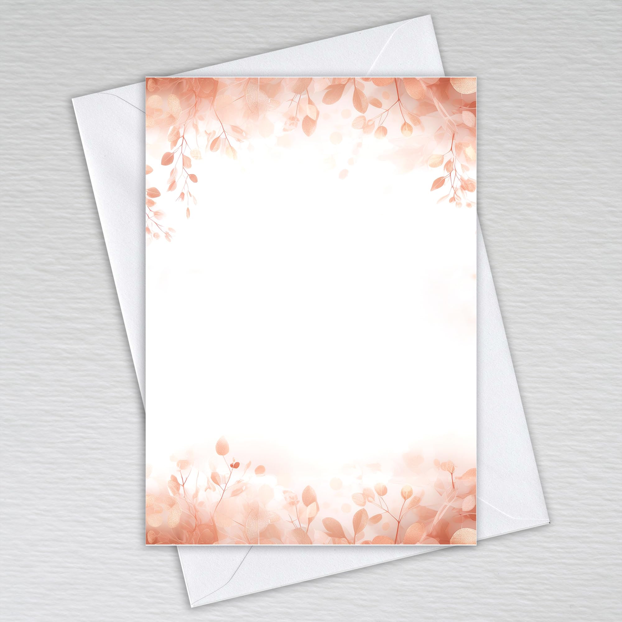 Rose Gold Leaf Blank Note Cards with Envelopes/Elegant Theme with Peach and Blush Pink Tones: Rose Gold Leaves Note Cards (Pack of 50 with Envelopes) — image 1