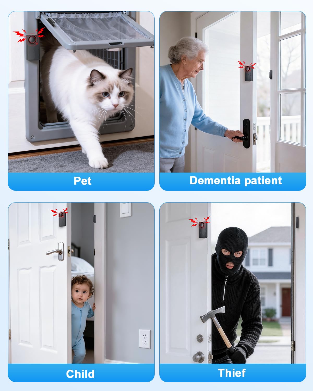 Alarmas de puerta para seguridad de los niños, 110 dB ruidosos campanillas de puerta cuando la puerta se abre, sensor de puerta con control remoto, batería, alarmas de ventana para seguridad del hogar