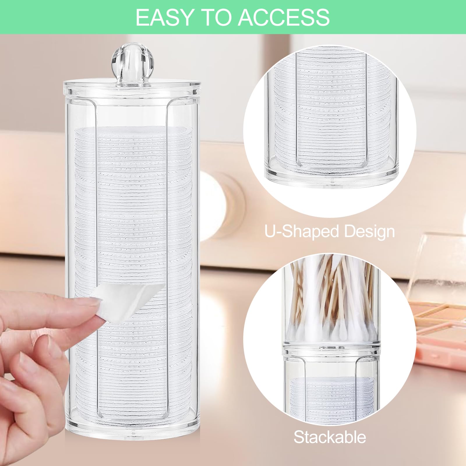 Cigrubo Set 3 Pezzi Organizer Bagno Trasparente - Porta Dischetti Struccanti, Cotton Fioc E Accessori, Ideale Per Comò E Vanità - Foto 8