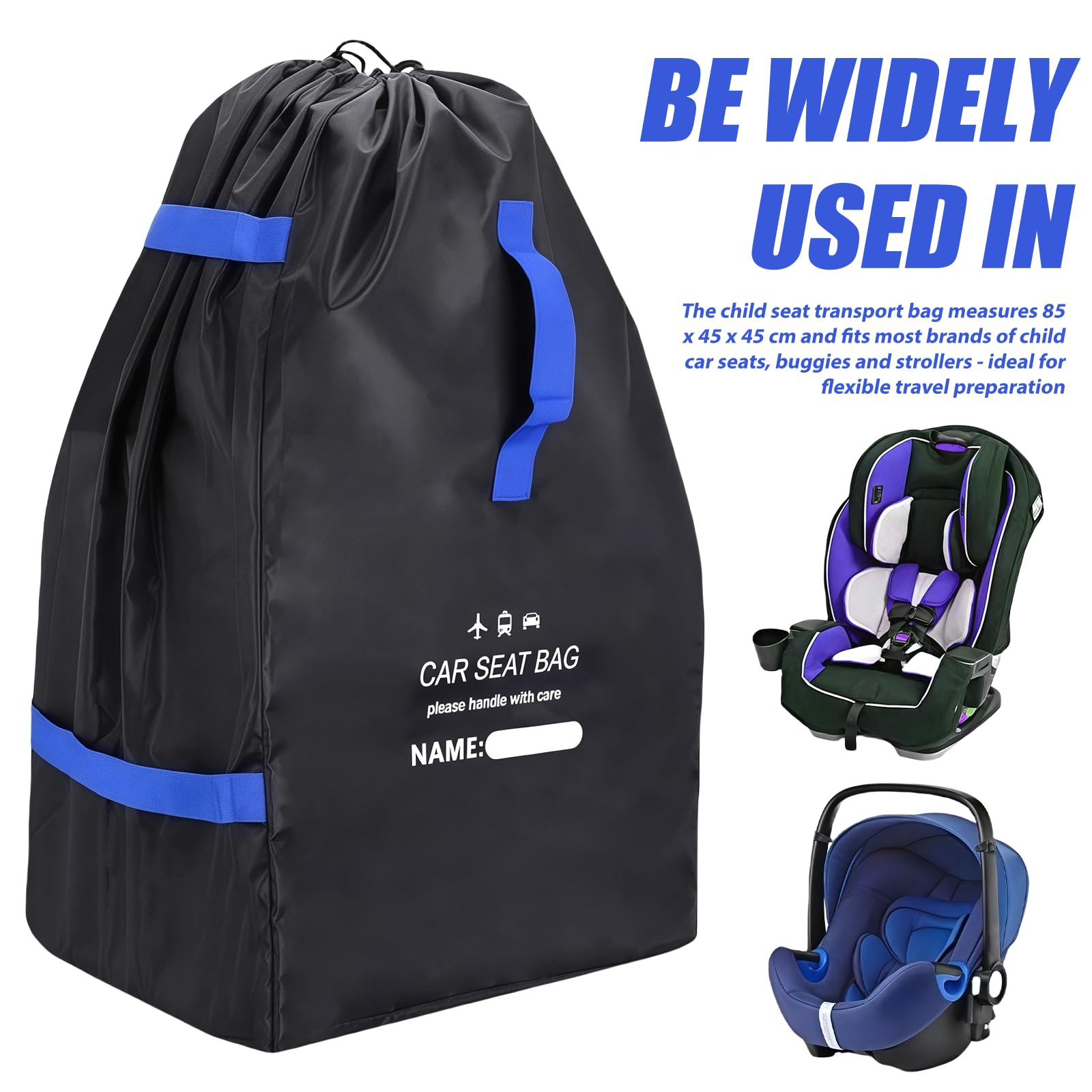 Gate Check Sac de transport pour siège enfant, sac de voyage pour les voyages en avion, siège enfant, sac de transport, sac de voyage, pour poussette, siège enfant - 85 x 45 x 45 cm - Noir +