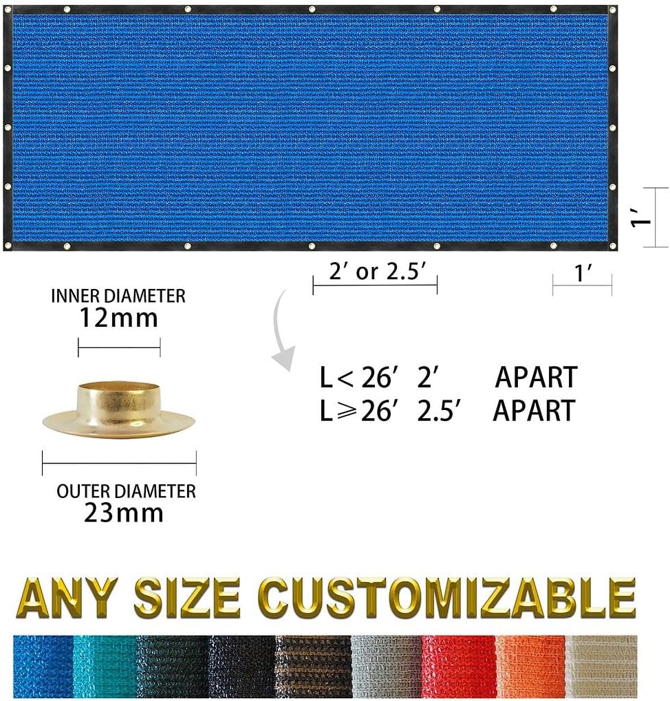 3' x 12' Blue Privacy Screen Fence Cover Panel Shade Cloth Fabric for Chain Link Fence Gate Balcony Deck Patio Pool Railing Porch Playground Yard Garden Farm