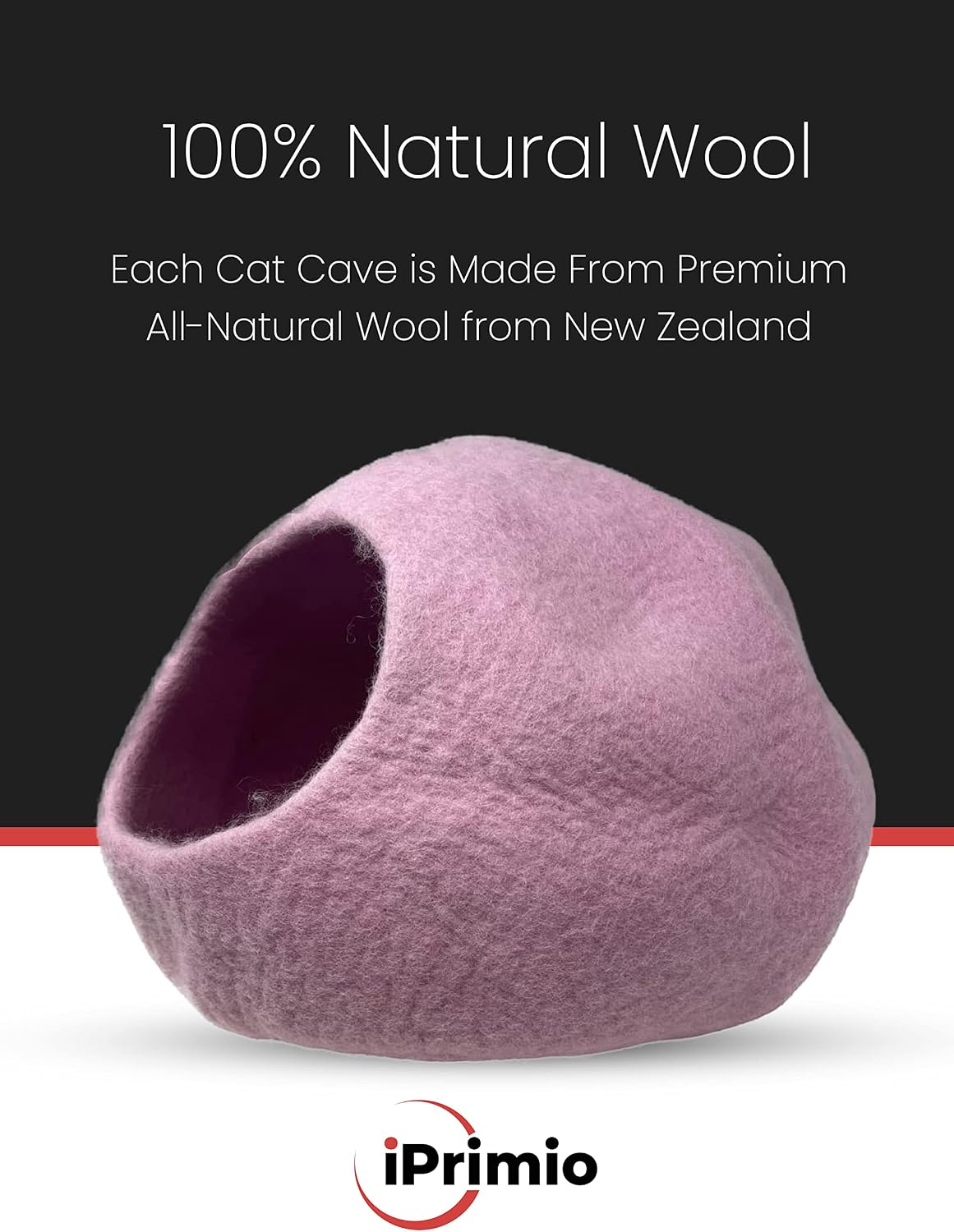 iPrimio 100% Natural Wool Eco-Friendly Cat & Kitten Cave Bed - Cozy House Indoor Bed for Cats & Kittens - Pet Felt Cat Cave, Cushion, Cove, Nest, Hideout, Hideaway, Tent, Tunnel Beds (Furry Pink)