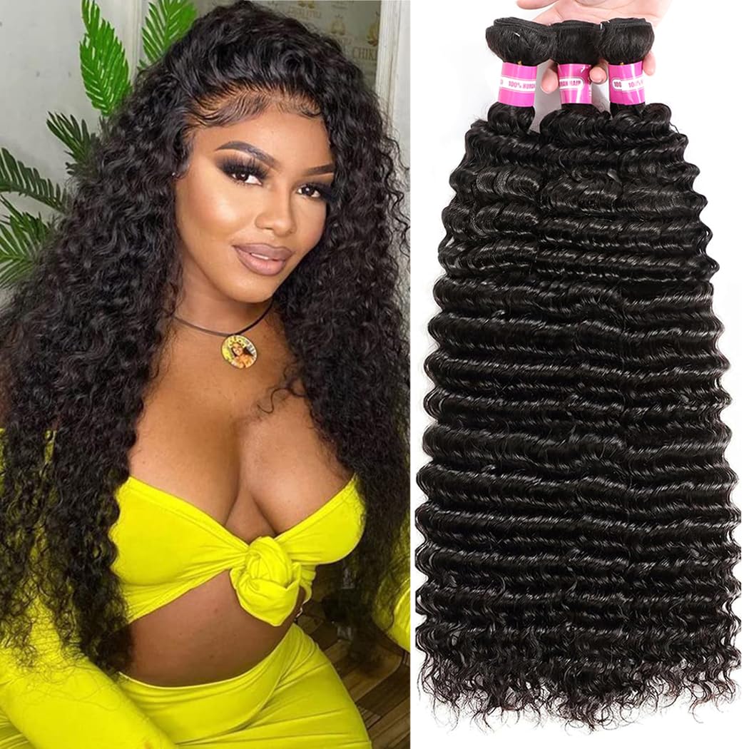 Amazon.com : Deep Wave Human Hair Bundles 12A Brazilian  display picture 3