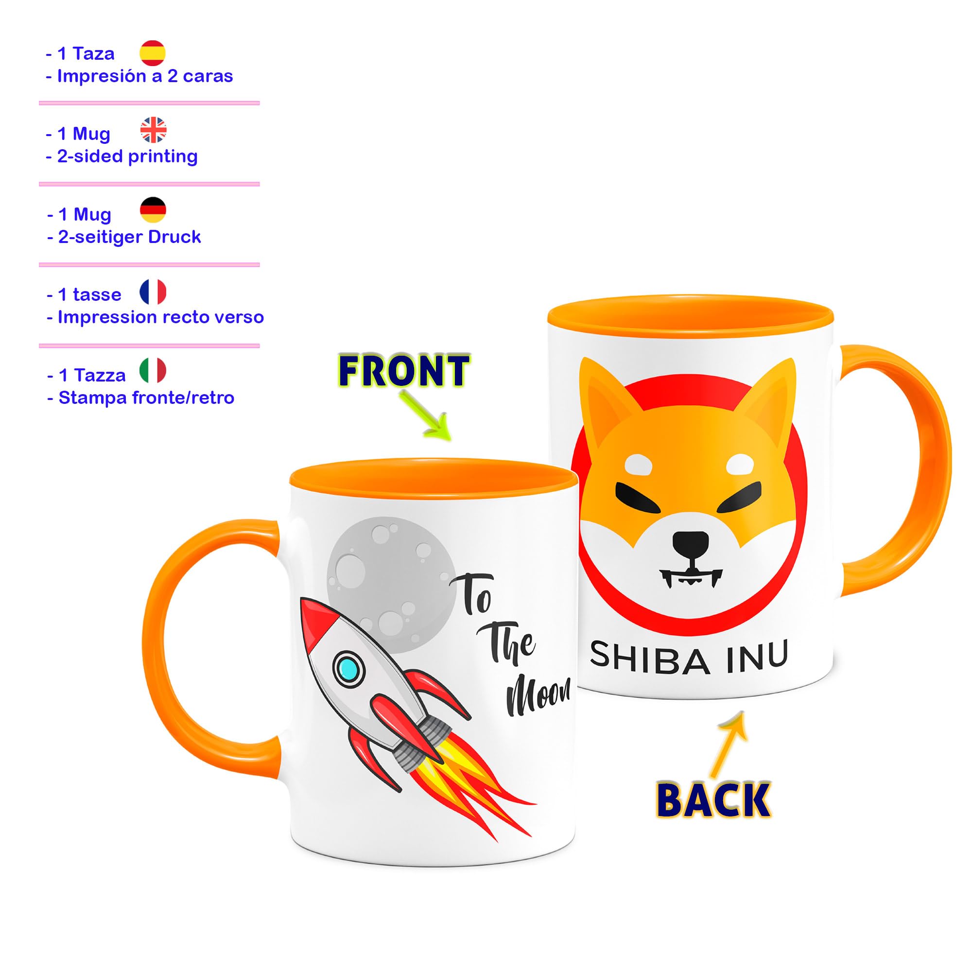 Tazza di criptovaluta To The Moon Tazza in ceramica bianca 330 millilitri  Regali originali (Arancio Shiba) : Amazon.it: Casa e cucina