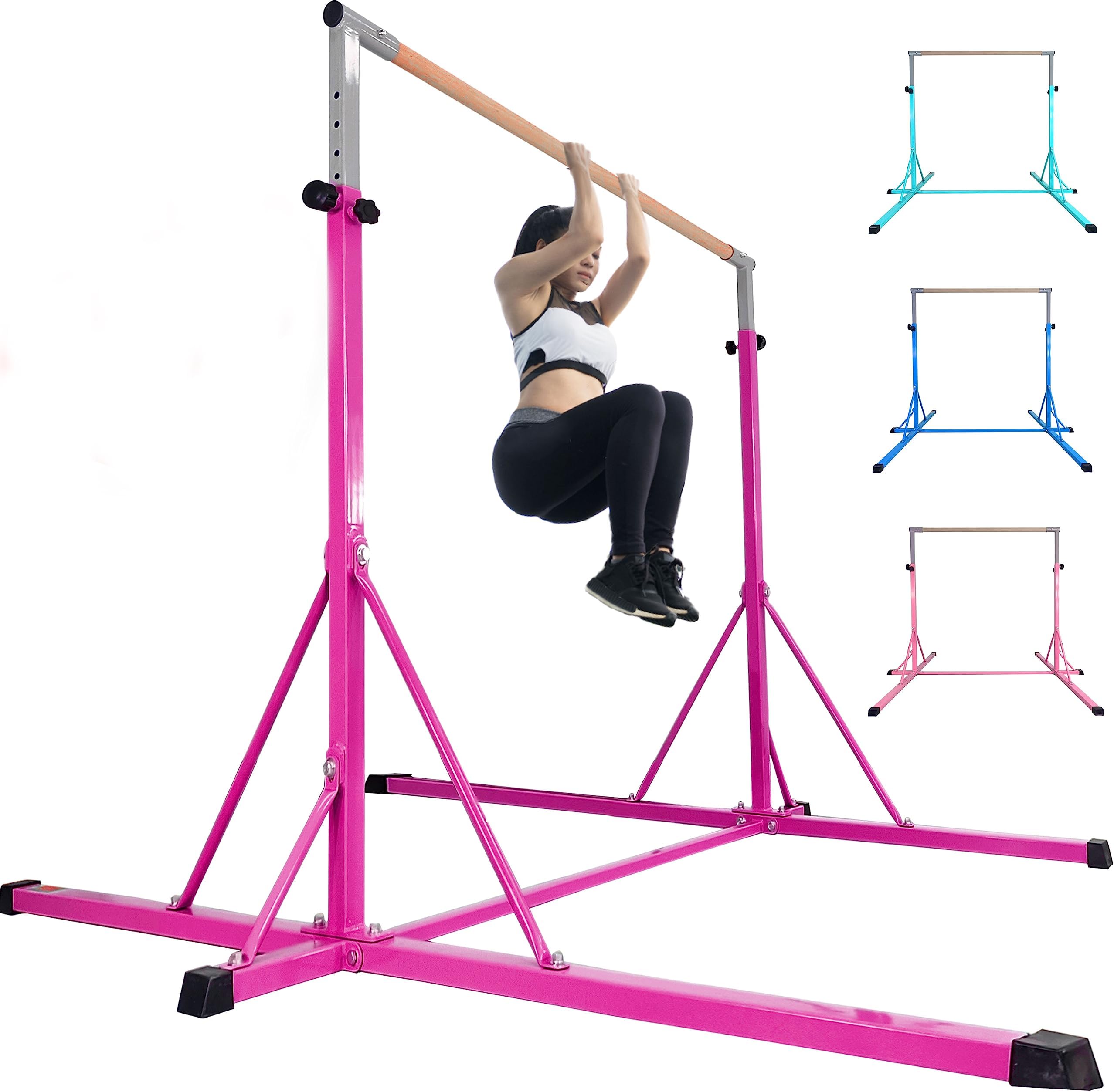 Gymnastics kip bar with 5FT Base Width and 6FT Base Length,Gymnastic bar, Adjustable from 45.2" to 64",Stable Structure for Elders and high Skills with Weight Limit 450 LBS
