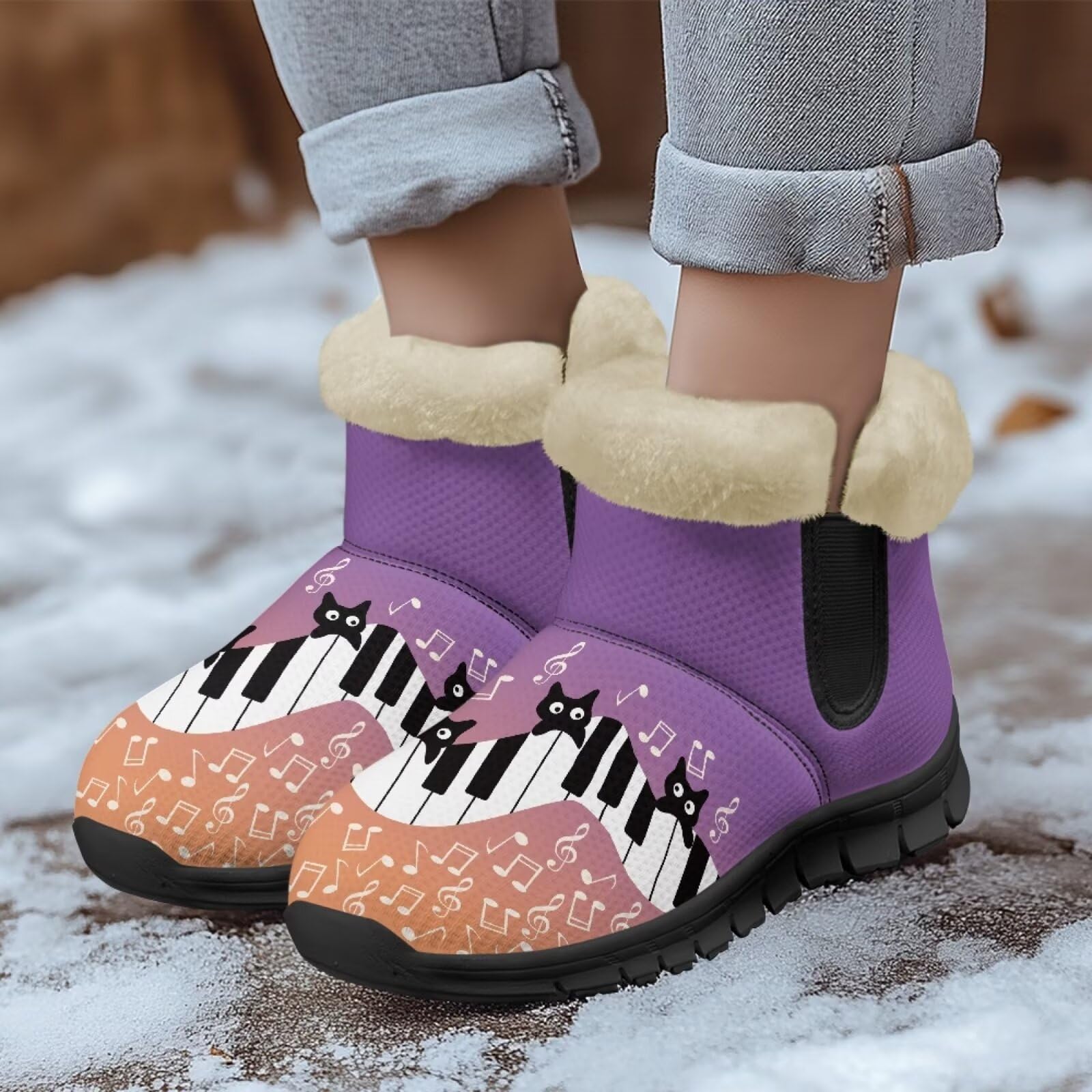 Jeiento Scarponi invernali da donna con note musicali, scarpe da donna, stivali da passeggio casual