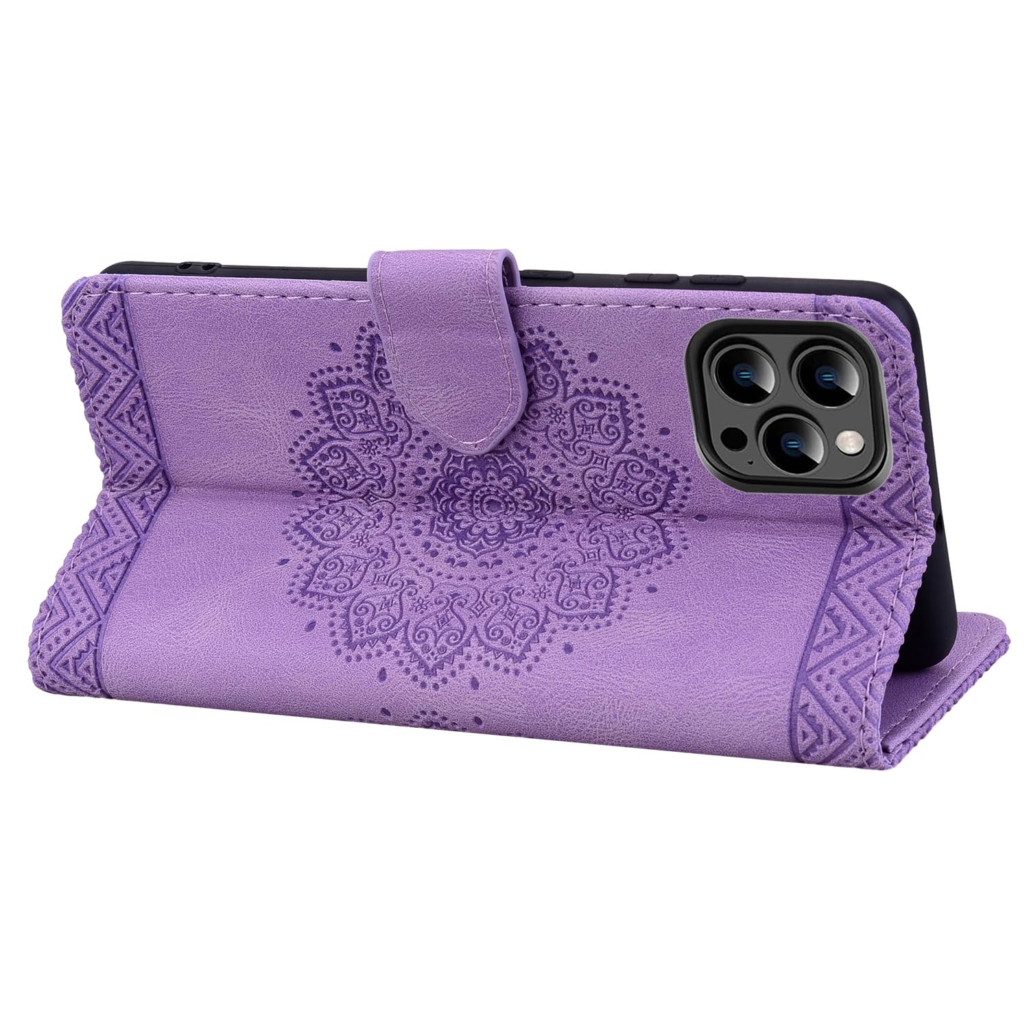 Rosbtib Case for iPhone 16 Pro Case Mandala Embossed Leather Case with Magnetic Closure Stand Function Card Slots Cover for iPhone 16 Pro 6.3 inch 2024 - Image 3