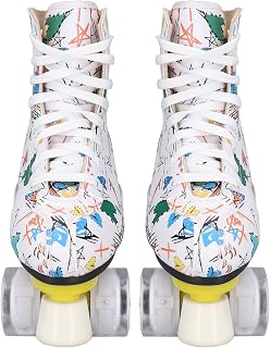 4 Wheel Roller Skates, White Graffiti Roller Skates Breathable Brightly Colored Quickly Dissipate Heat for Park for Adults