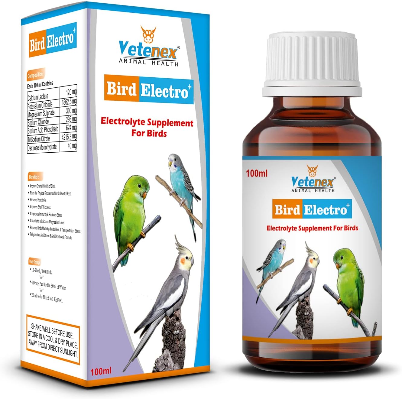 Bird Electro Plus - Birds Electrolyte Supplement for Dehydration, Heat Stress & Loose Motion - 100 ML