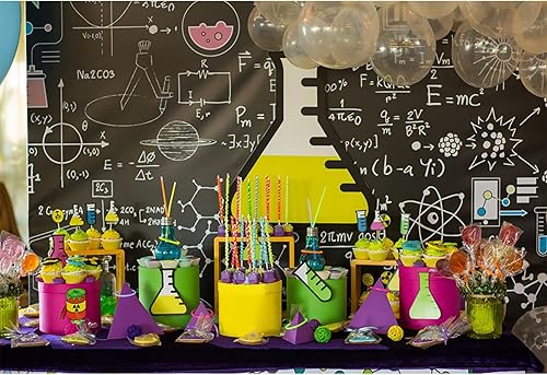 Miniatura 7 de AOFOTO Telones de fondo creativos de 8 x 6 pies para fotos, química, pizarra, tubos de ensayo, globos, pasteles, dulces, fotografía, fondo de niño,
