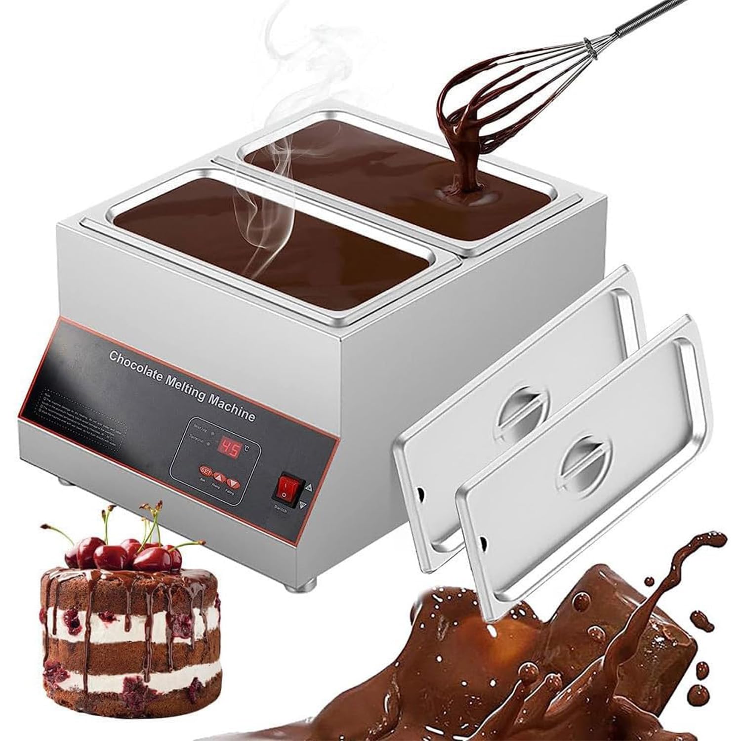 Tempéreuse À Chocolat avec Chauffage À Air Et Contrôle De La Température, Idéale pour Faire Fondre Et Tempérer Le Chocolat, pour Un Usage Professionnel Et Domestique.,2Tank