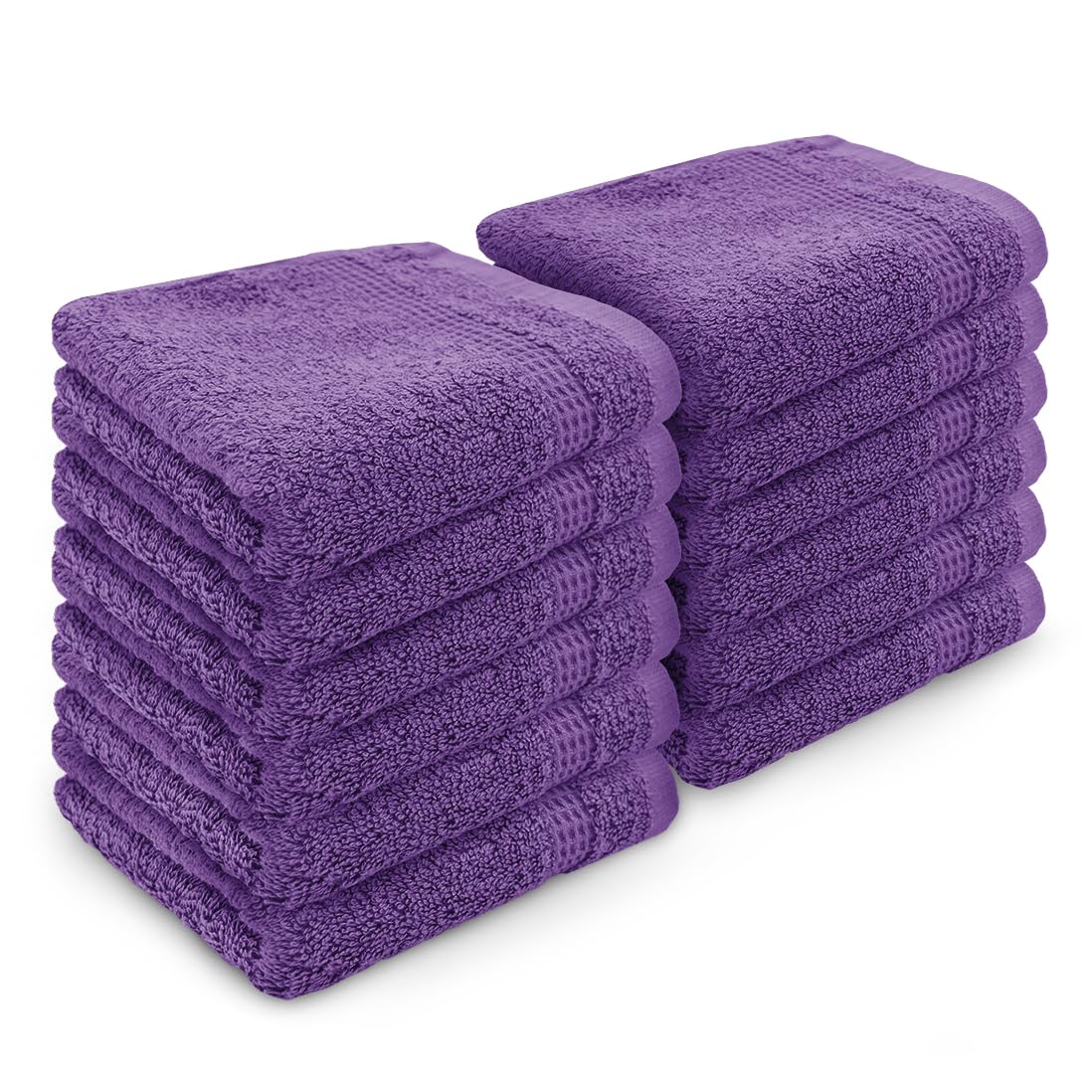 Velosso 12 Pack Premium Soft 100% Egyptian Cotton Ring Spun Soft Feel Face Cloths Flannel High Absorbent Spa, Gym, Sauna Face Towel (Purple)