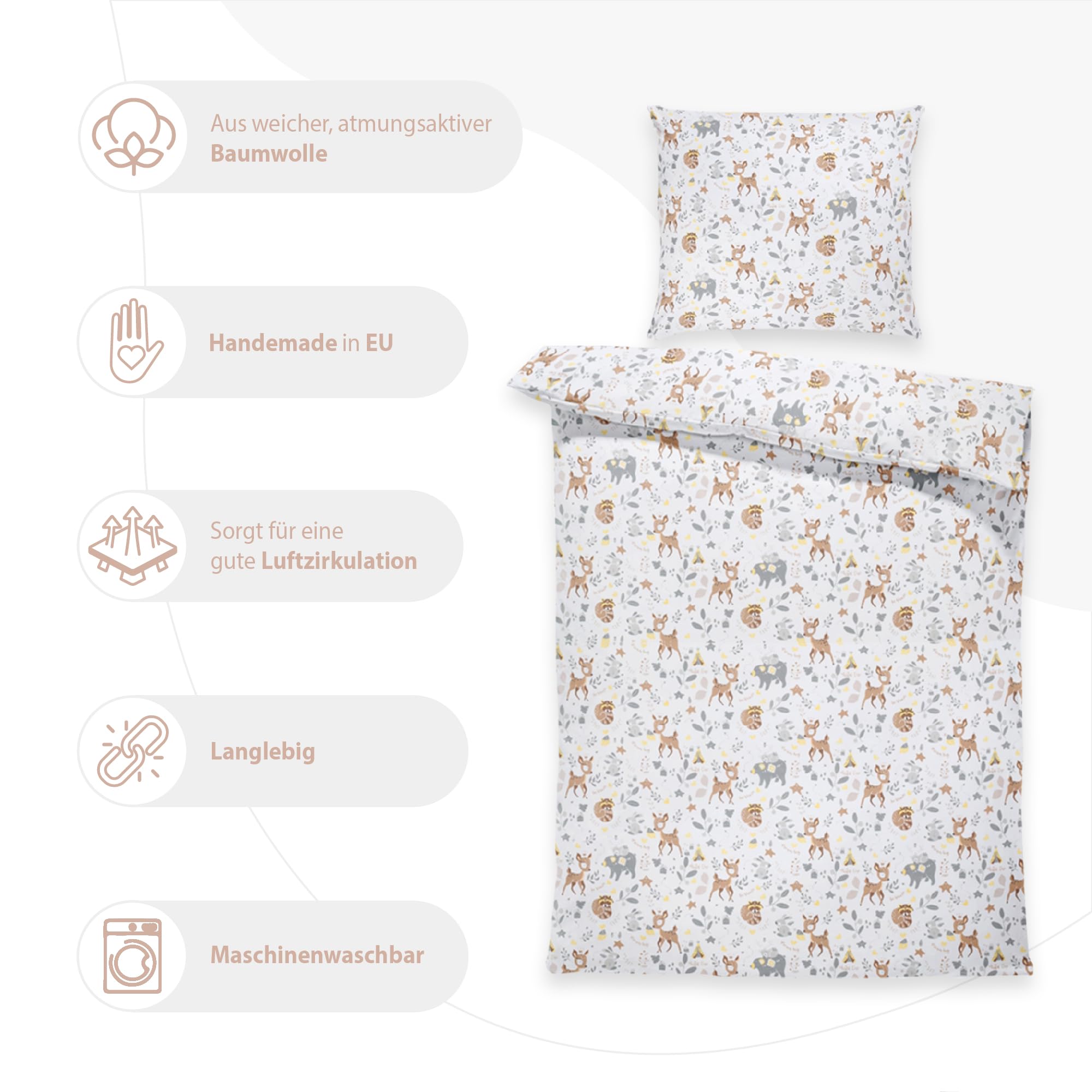 Totsy Baby Copripiumino per bambini 90 x 120 cm - set di lenzuola per bambini con federa 60 x 40 cm in cotone cervo