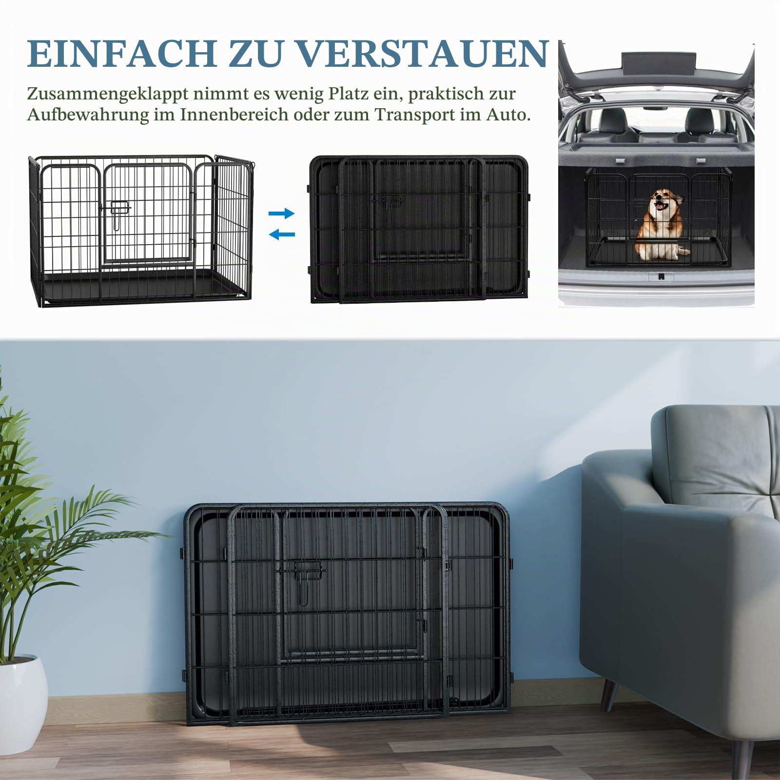 Welpenauslauf 4-teilig Welpenlaufstall ‎91x61cm Laufstall für Kleine Hunde Hundeauslauf draußen/Innen Hundelaufstall für Wohnung Hunde Zaun Hundegitter - Schwarz