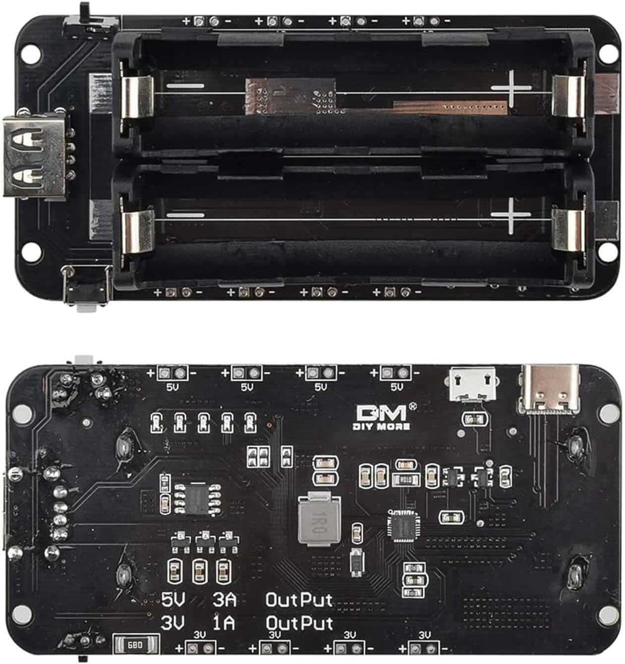 5V/3A 3V/1A V8 18650 Battery Holder, 18650 Battery Pack Li-ion Battery with Dual Compartment Support Micro USB Battery Shield