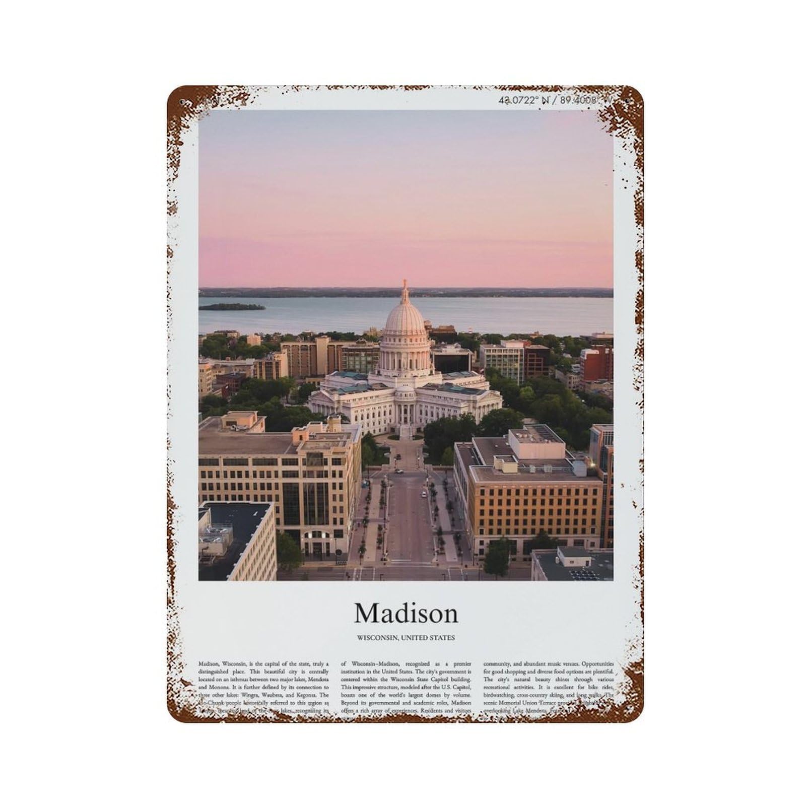 xiaoxiaoshen Madison Wisconsin, United States, USA City Scenery Wall Decor Art Metal Tin Poster Modern Home Decor Art Home Bar Shop Decorations Vintage Sign 40x30cm
