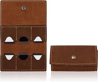Memory Card Holder, Foldable Gaming SD Card Holder with Metal Snap Button and 6 Card Slots, Portable Retro Leather Guitar Pick Case for Travel or Daily Storage Brown