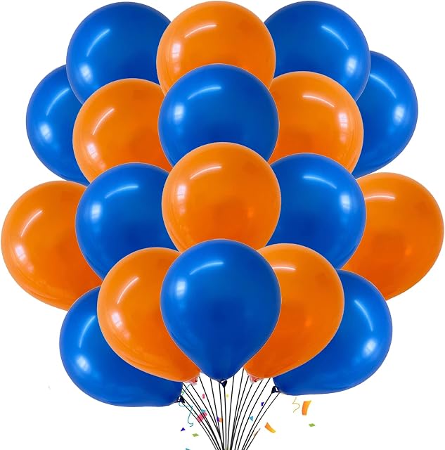 10 inch Balloons 2 Color Combination Balloon Set Blue Balloons & Orange Balloons For Birthday Festival Wedding Engagement Party Decoration Balloon Pack of 30