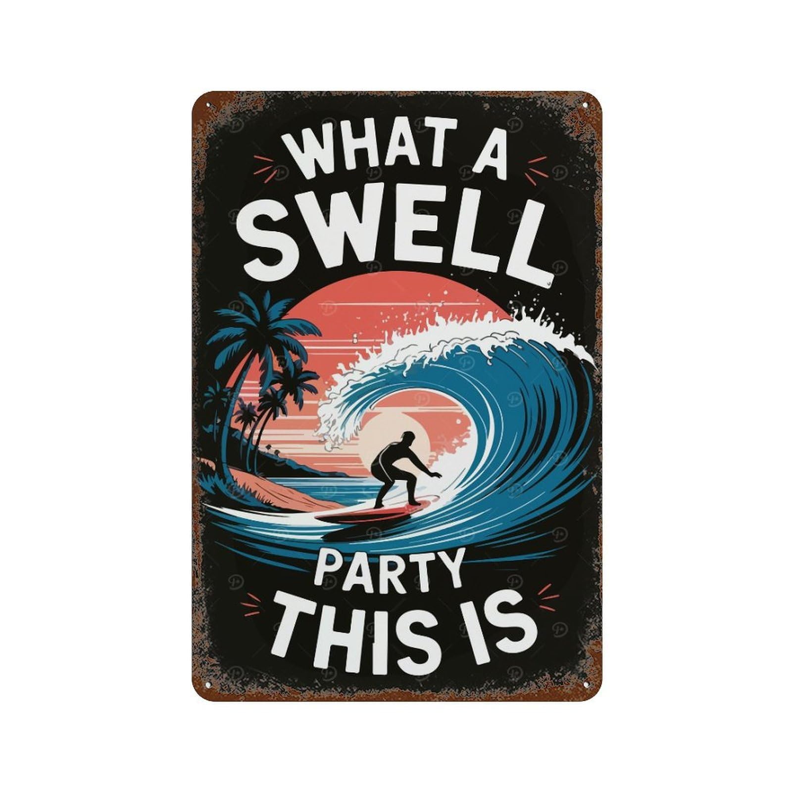 Surf Party Graphic Retro Metal Sign 11.8"x7.9", Vintage Wall Decor for Bistro, Counter And Cafe Decor