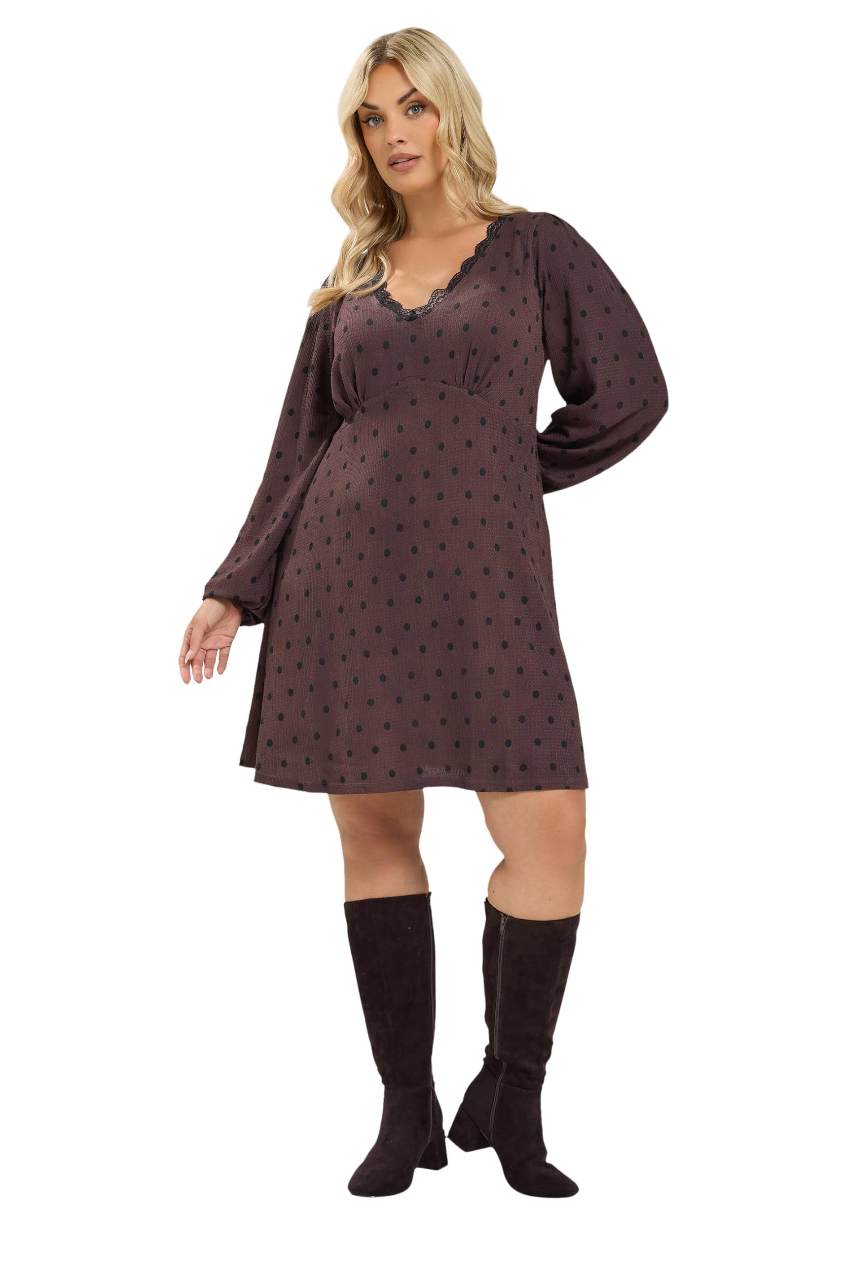 Yours Curve Brown Lace Trim Dress - Women's - Plus Size Curve