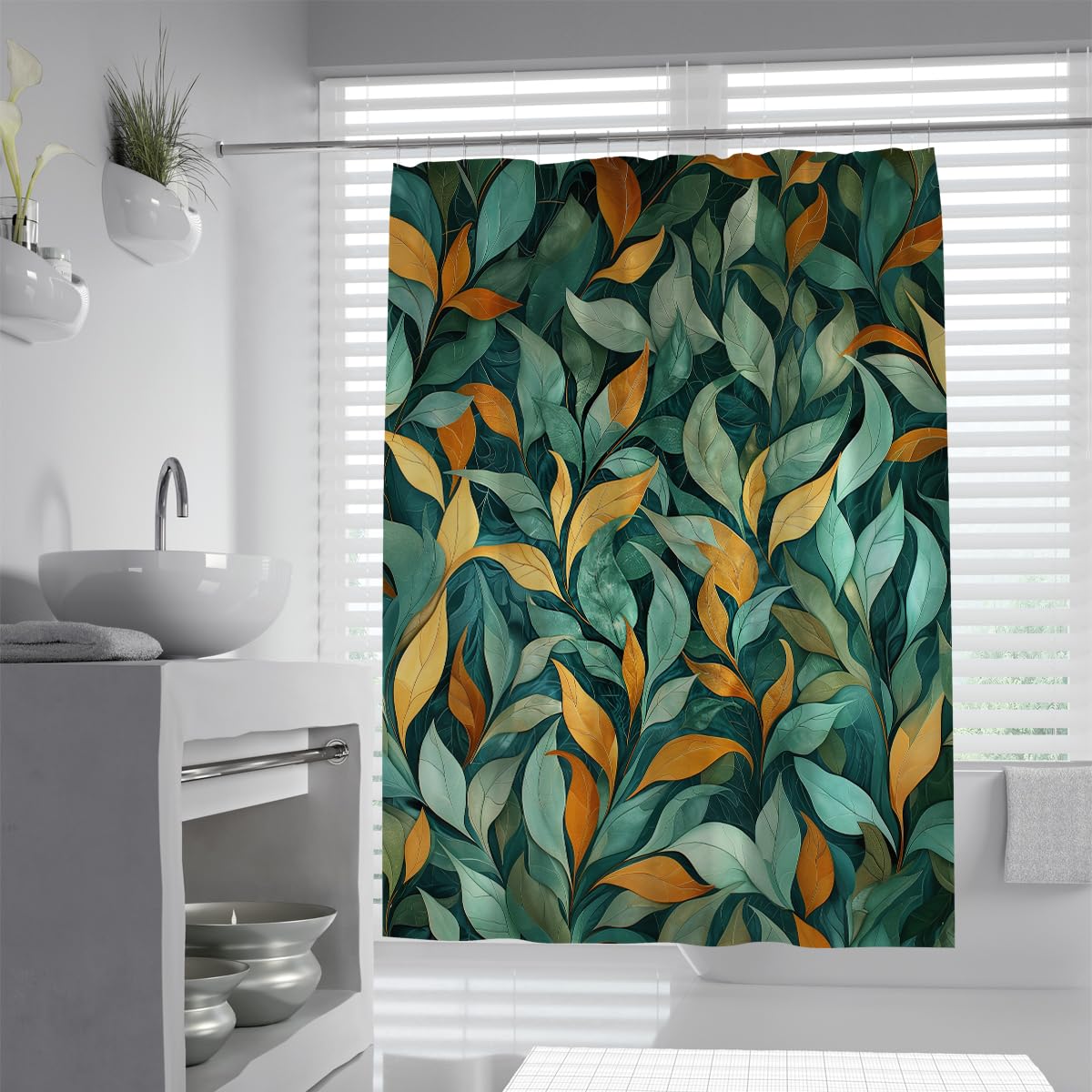 OLLIAR Home Boho Shower Curtain Set 180x180 Shower Curtains for Bathroom Decor Abstract Tropical Leaves Plant Shower Curtain Waterproof Polyester Fabric