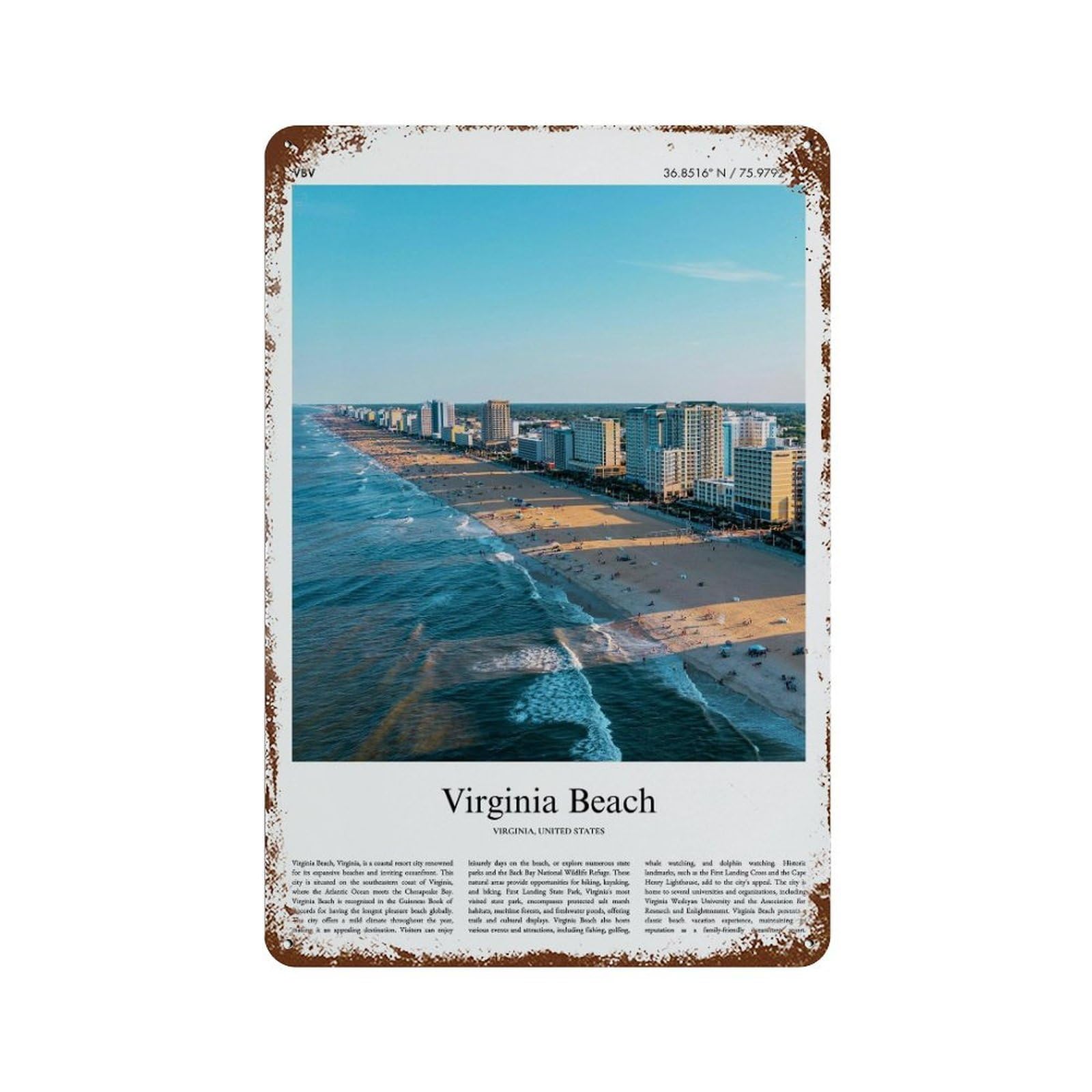 xiaoxiaoshen Virginia Beach Virginia, United States, USA City Scenery Wall Decor Art Metal Tin Poster Modern Home Decor Art Home Bar Shop Decorations Vintage Sign 30x20cm