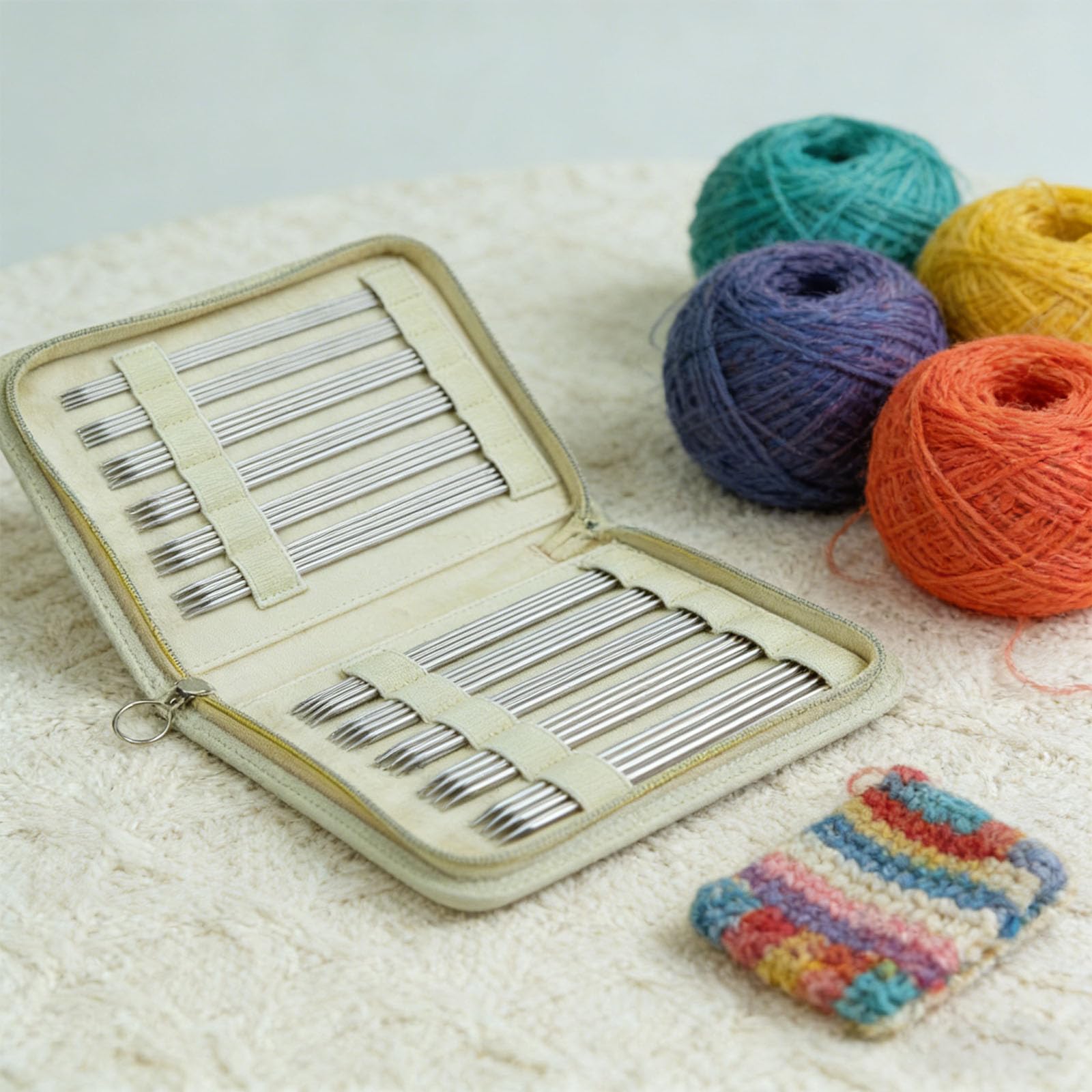 11 pares de agujas de tejer de acero inoxidable de doble punta con estuche de almacenamiento de 2 mm a 6 mm para tejer suéter, bufanda, sombrero, sondas de tejer