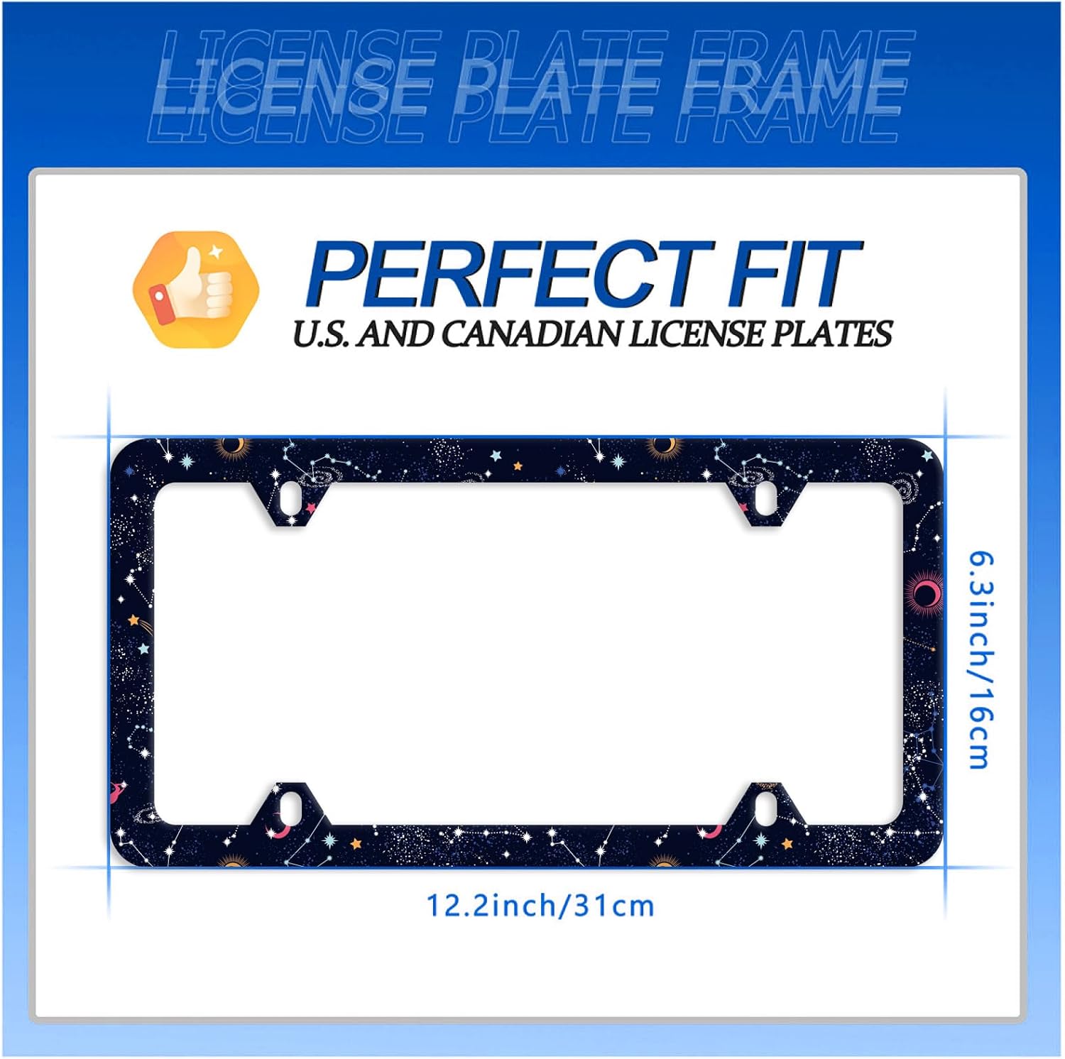 Star Moon Galaxy License Plate Frame Starry License Plate Frames Stainless Steel Accessories Cars Decor with 4 Holes and Screws Fits Standard US CA Vehicles Size 12.2 x 6 Inches - Image 7