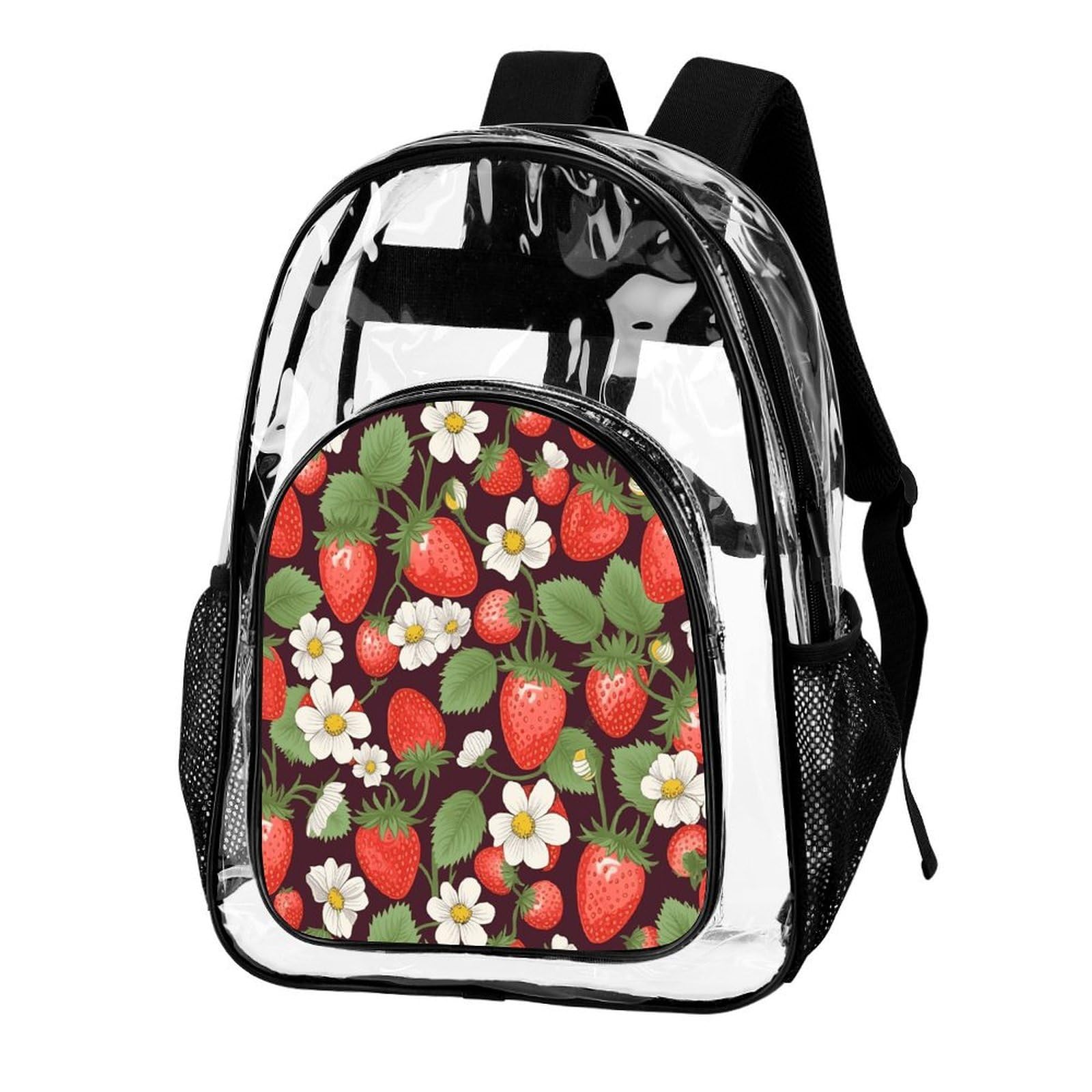 Strawberry3 Transparenter Rucksack, groß, transparent, PVC, Büchertasche für Sicherheit, Arbeit, Reisen, Stadion