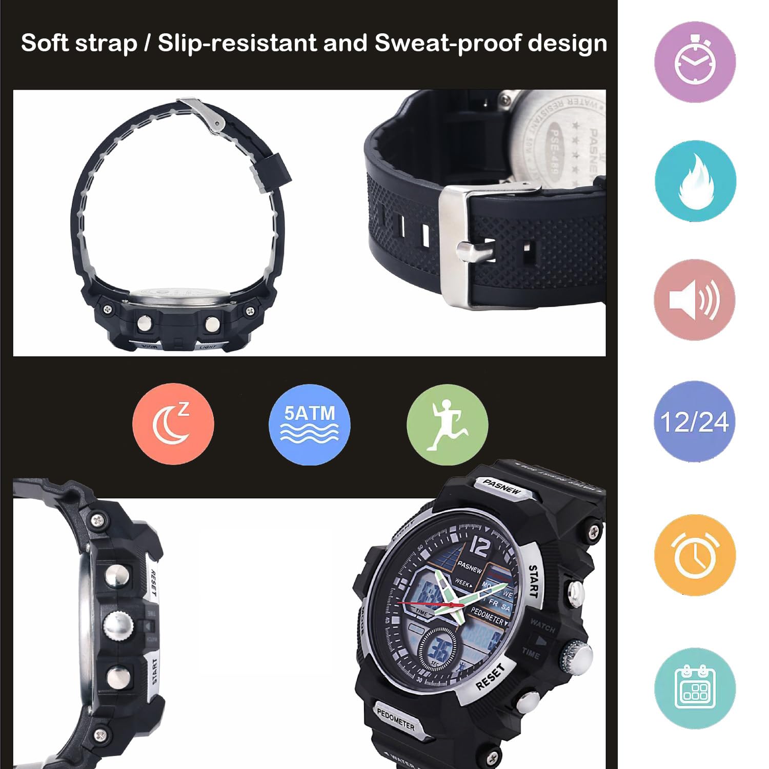 PASNEW Orologio analogico digitale per bambini, contapassi, cronometro, multifunzione, impermeabile fino a 50 m, per adolescenti, ragazzi, ragazze, blu scuro, 489Blu, moderno