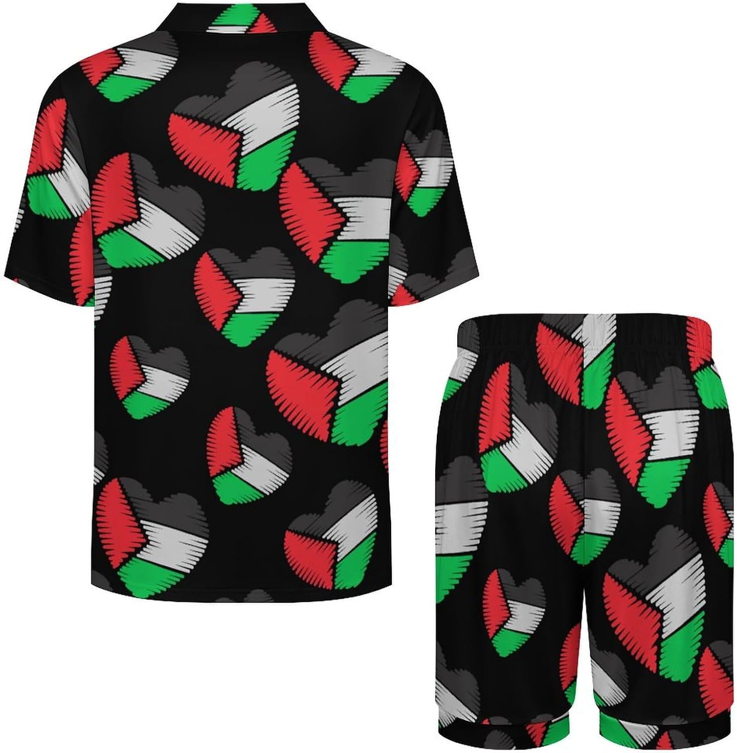 Palestine Palestinian Flag Love Heart Men's Short Sleeve Pajama Set Satin Silk Like Lounge Sleepwear