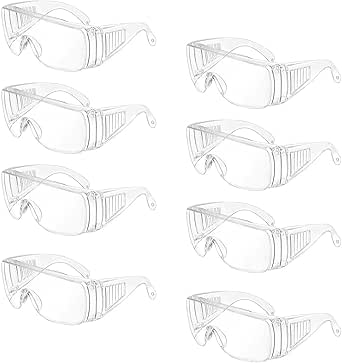 WTTUOAM 8 Pieces Clear Safety Glasses Over Glasses Goggles Anti- Fog/Scratch Eye Protective Polycarbonate Eyewear Safety Goggles for Shooting, Labs, Outdoor, Workplaces Safety Eye Protection