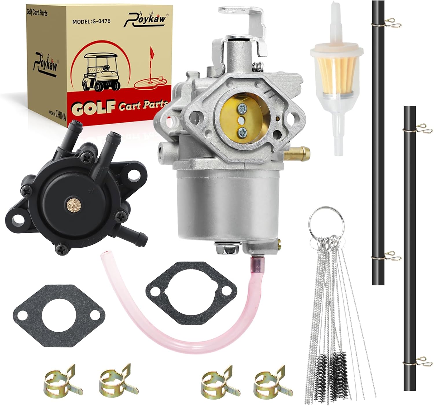 Roykaw FE350 Carburetor Kit Compatible with Club Car DS, Precedent, Carryall, Turf Golf Cart 1996-up Kawasaki Engine, Replaces OEM # 1016441-01, 1035245-01, 1018059-01, 1019059-01