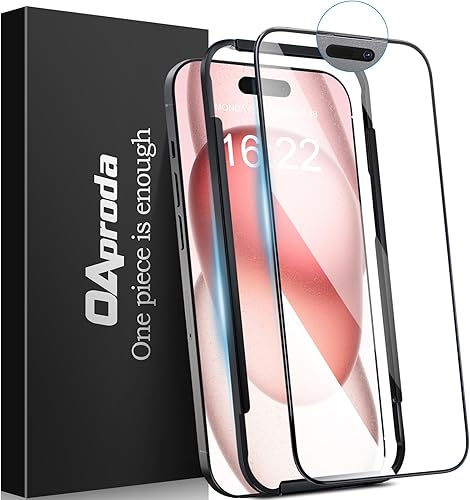 OAproda 1 pieza más fuerte que 3 piezas  Protector de pantalla integrado a prueba de polvo para iPhone 15 protección completa 9H+ inastillable,