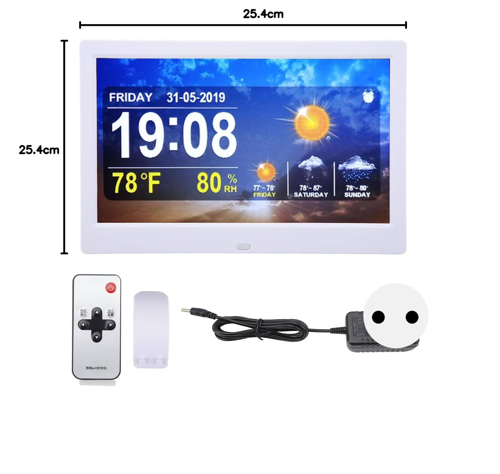 10 Zoll elektronischer WIFI-Uhrenautomat, automatische HelligkeitseinstellungWettervorhersage Digitaler Uhrenautomat mit Fernbedienung (100-240V) Europäischer Standard