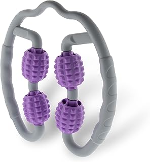 Quad Roller Massage Stick- U Shaped 360Â° Deep Massage Ball Tool to Relieve Arm, Leg, Neck Muscle Soreness Stiffness and Tight Muscles (Purple)