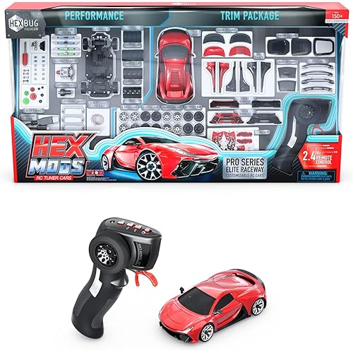 HEXBUG HEXMODS Pro Series Elite Raceway, Rechargeable RC Car, Buildable Scale Model for Kids and Adults, 2.4 Ghz Controller and Trackset Included, Ages 14 and Up