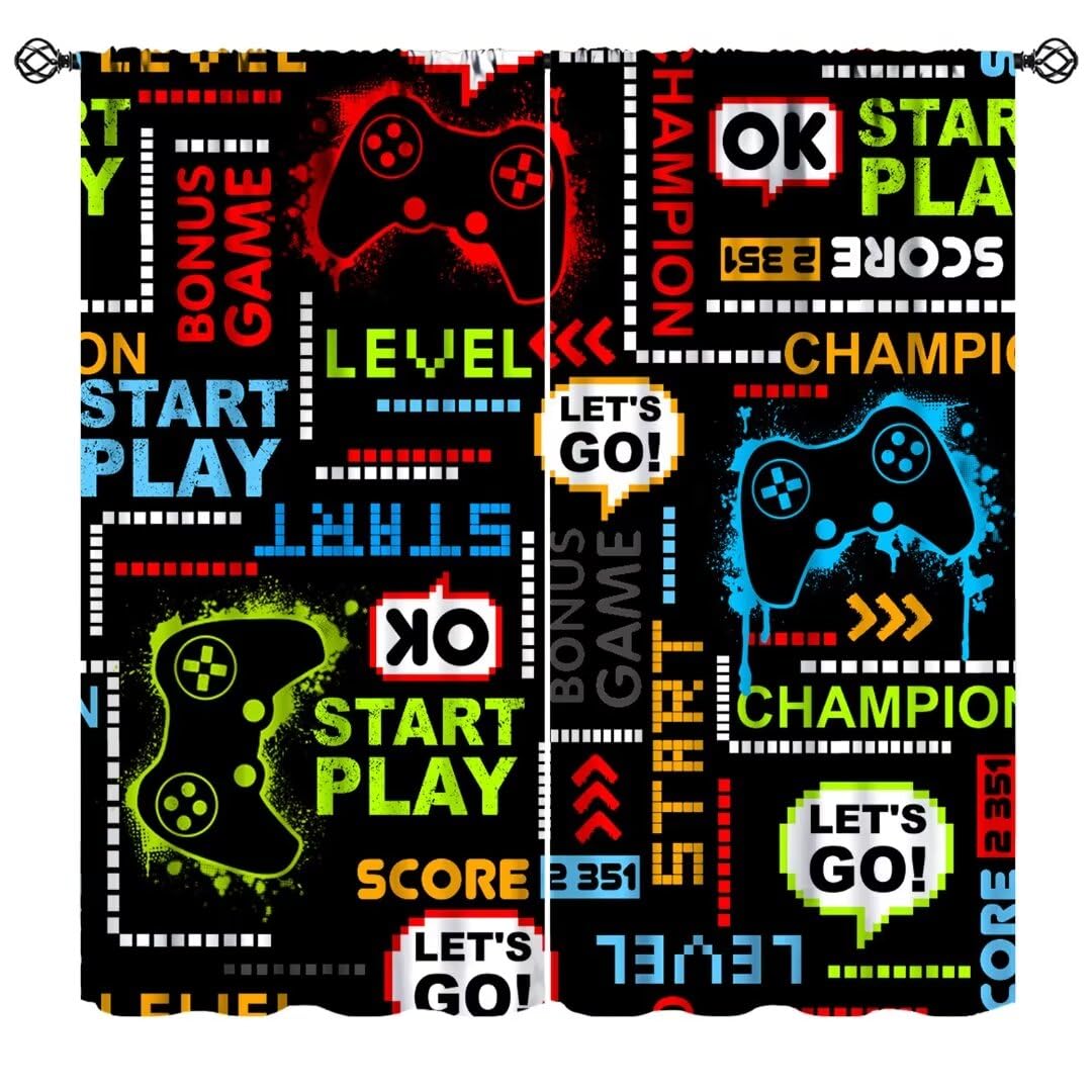 JanJCurt Game Boys Curtains, Video Games Gamepad Controller Gamer Cool Colorful Print Window Treatments for Teen Nursery Bedroom Playroom Living Room,