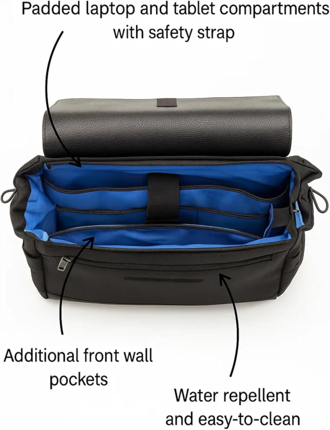 FRANCINE Wheels Up Convertible Laptop Roller Backpack 15–16 Inch, Vegan Leather Rolling Backpack with Retractable Handle (Black)