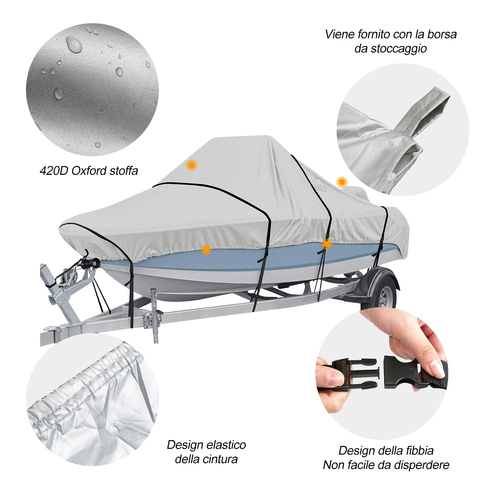 Ergocar Tela In Kayak Copertura 420D 6 Metri*2,9 Metri a v Dello Scafo Antipolvere a Prova Uv Con Sacchetti Stoccaggio Adatti Alle Imbarcazioni 17-19 Piedi