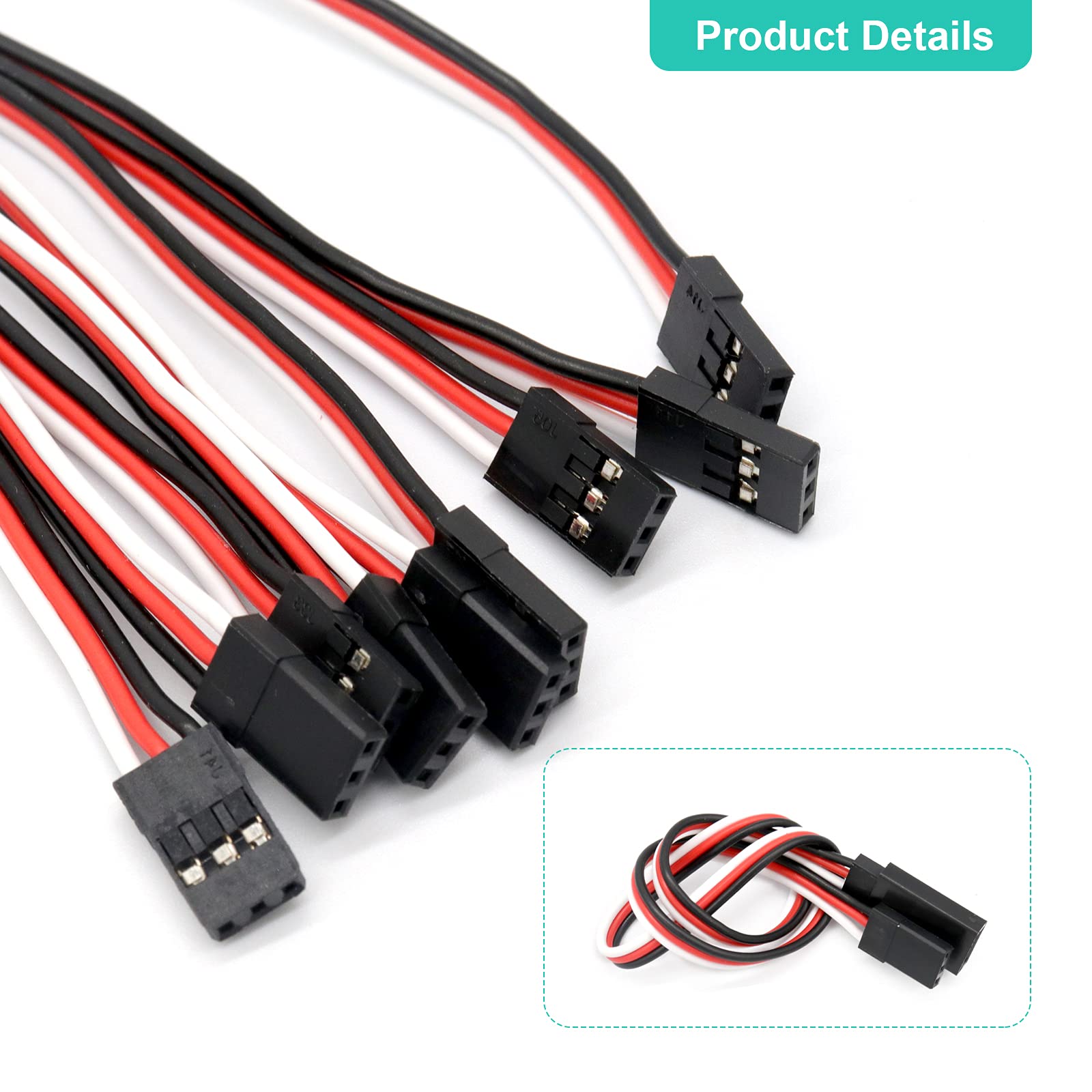 10 Servo-Verlängerungskabel 30 Cm – Stecker-zu-Stecker Für RC-Autos, Flugzeuge, Helikopter (JR-Stecker)